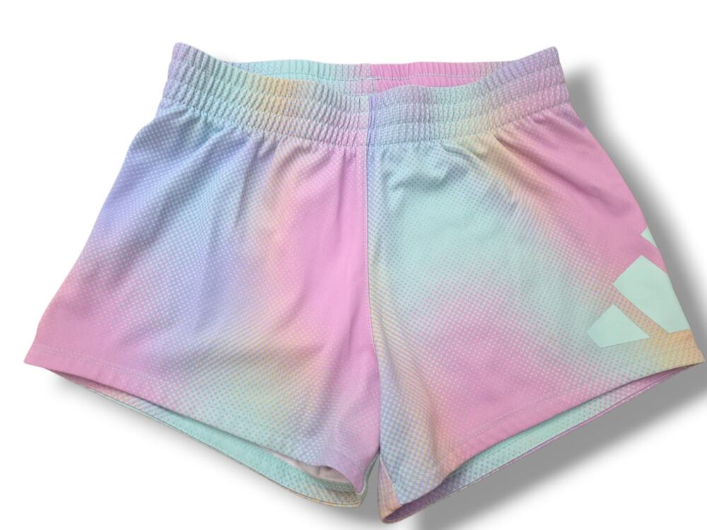 Adidas Girls Shorts Size Medium M 10/12 Pastel Rainbow Tie Dye Athletic